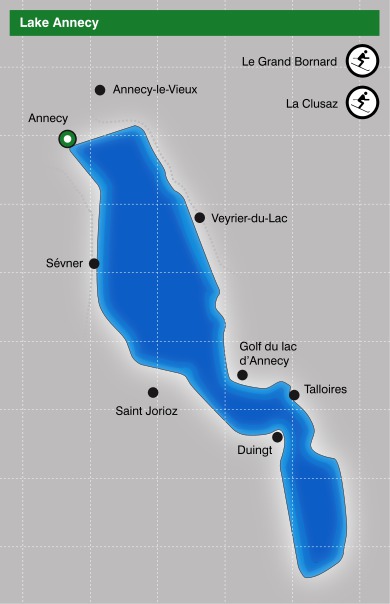 lake annecy map showing major villages