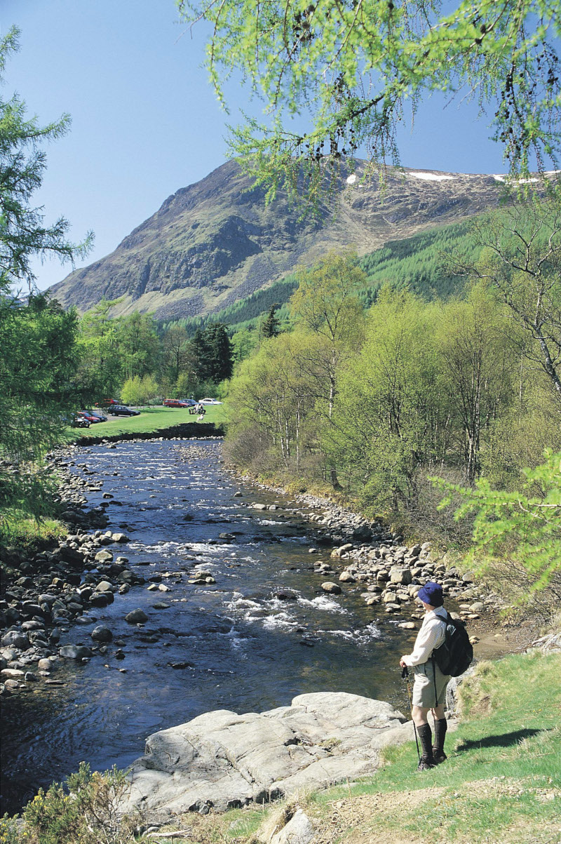 scottish highlands with river and mountains