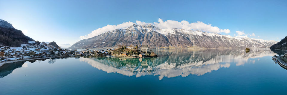 lake brienz with snow covered mountains jungfrau region