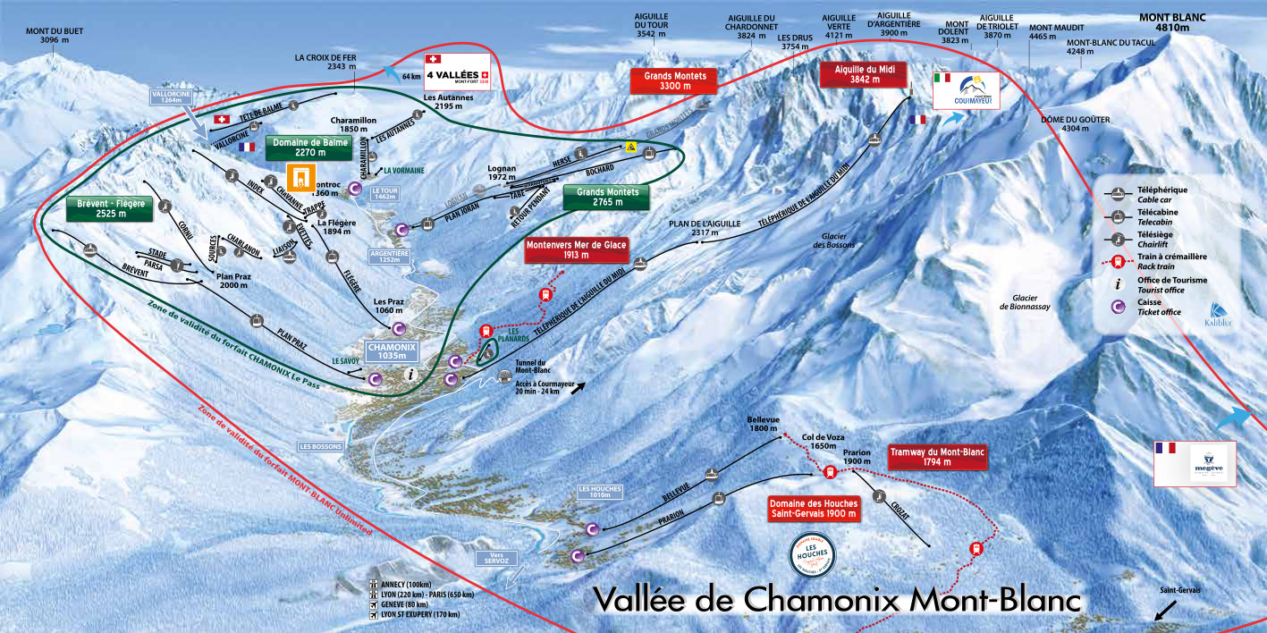 chamonix mont planc piste and ski area map