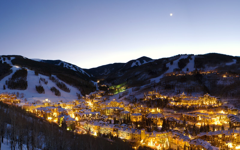 beaver creek village ski resort at night, colorado