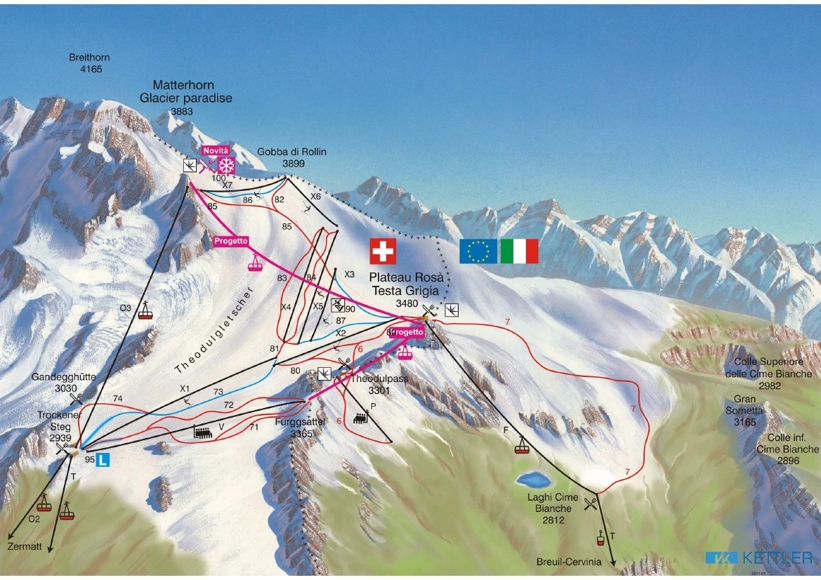 Cervinia Piste Map  Ski Area & Cervinia Trail Map