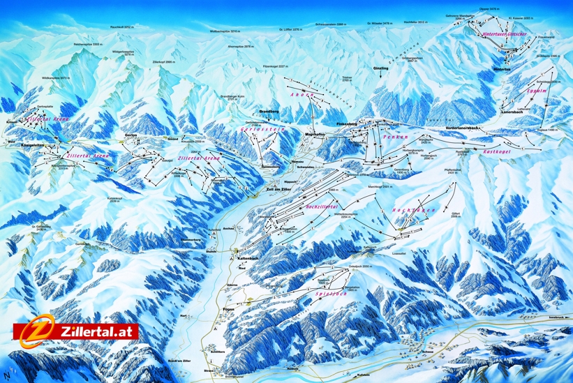 Fügen Piste Map & Ziller Valley Area & Trail Map - Mychaletfinder