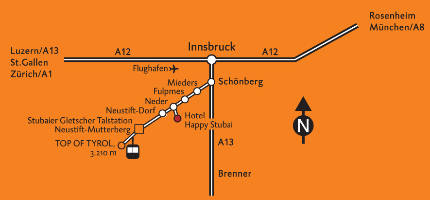 directions to Stubai Glacier-ski-holidays in the stubaital Valley, summer-holidays in the Stubaital valley