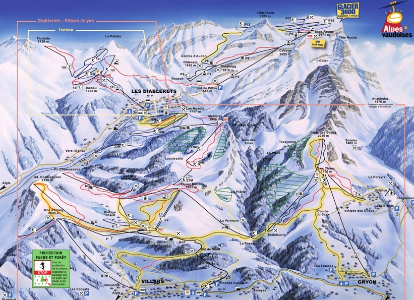 Glacier 3000 Ski Map Les Diablerets Piste Map | Les Diablerets - Glacier 3000 Ski Area Map