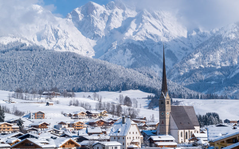 maria alm ski resort in winter austria