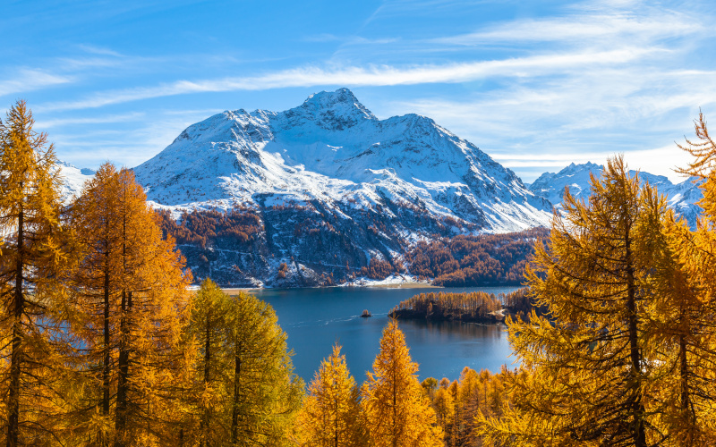 silvaplana lake with piz margna in the background