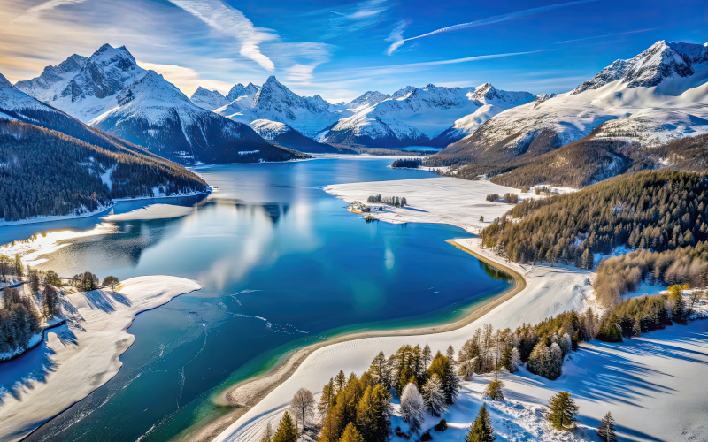 silvaplana lake in engadine with piz corvatsch