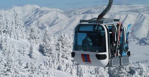 frozen river and snow at snowbasin mountain ski resort