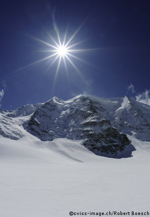 snow covered mountain peaks around silvaplana ski resort
