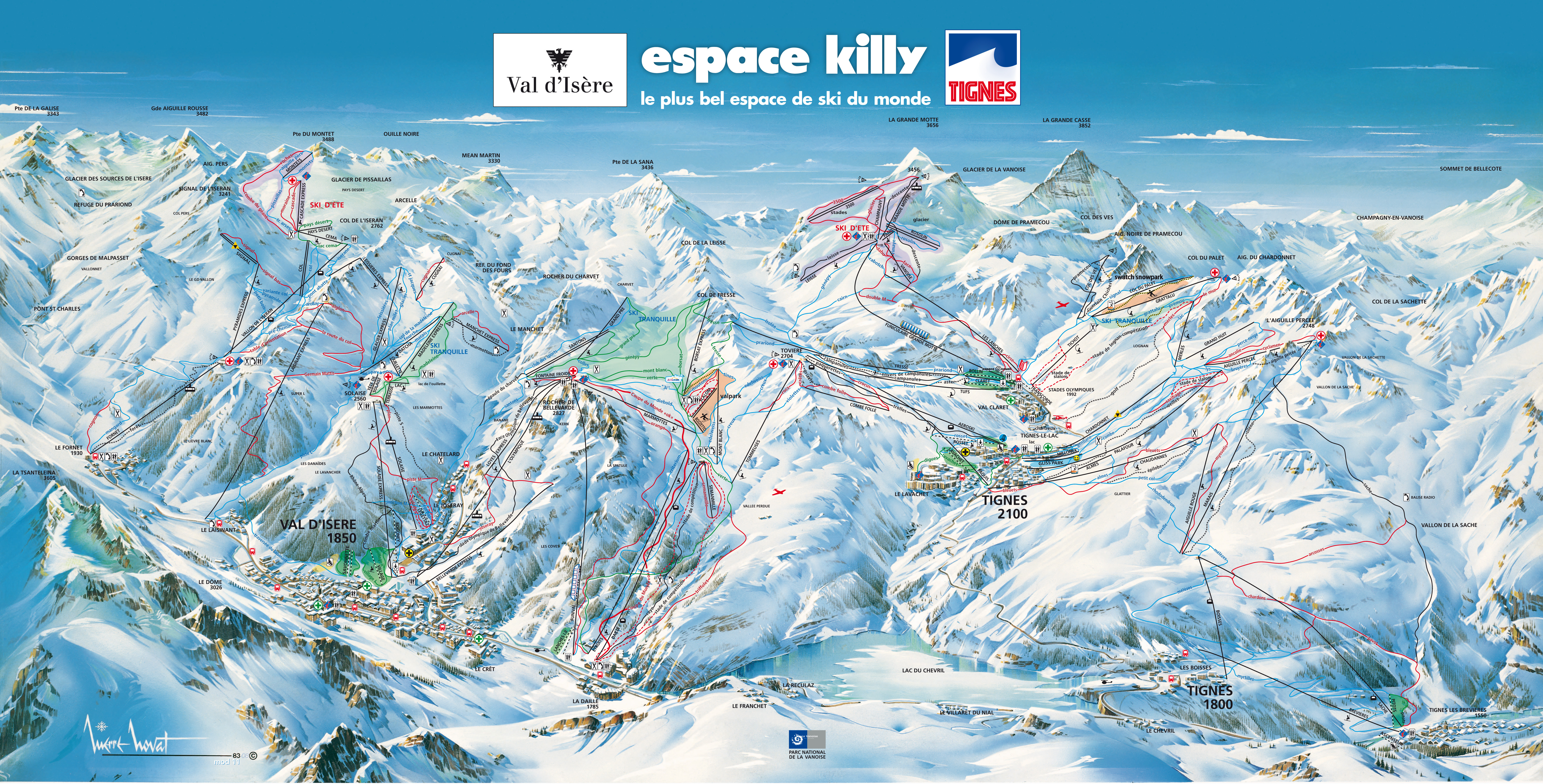 Full size piste map for Val d'Isere