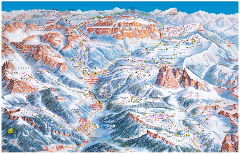 Val Gardena Piste Map | Skiing S Cristina, Sella Ronda | Dolomites