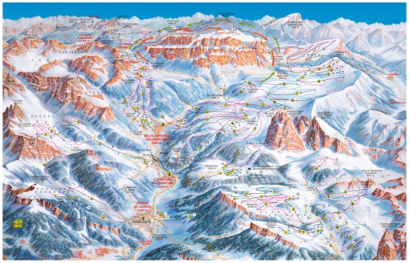 S Cristina Piste Map | Ski Area Map Sella Ronda - Mychaletfinder