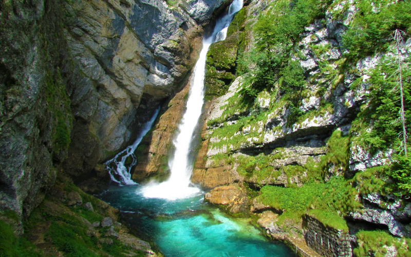 savica waterfall near ohinj julian alps