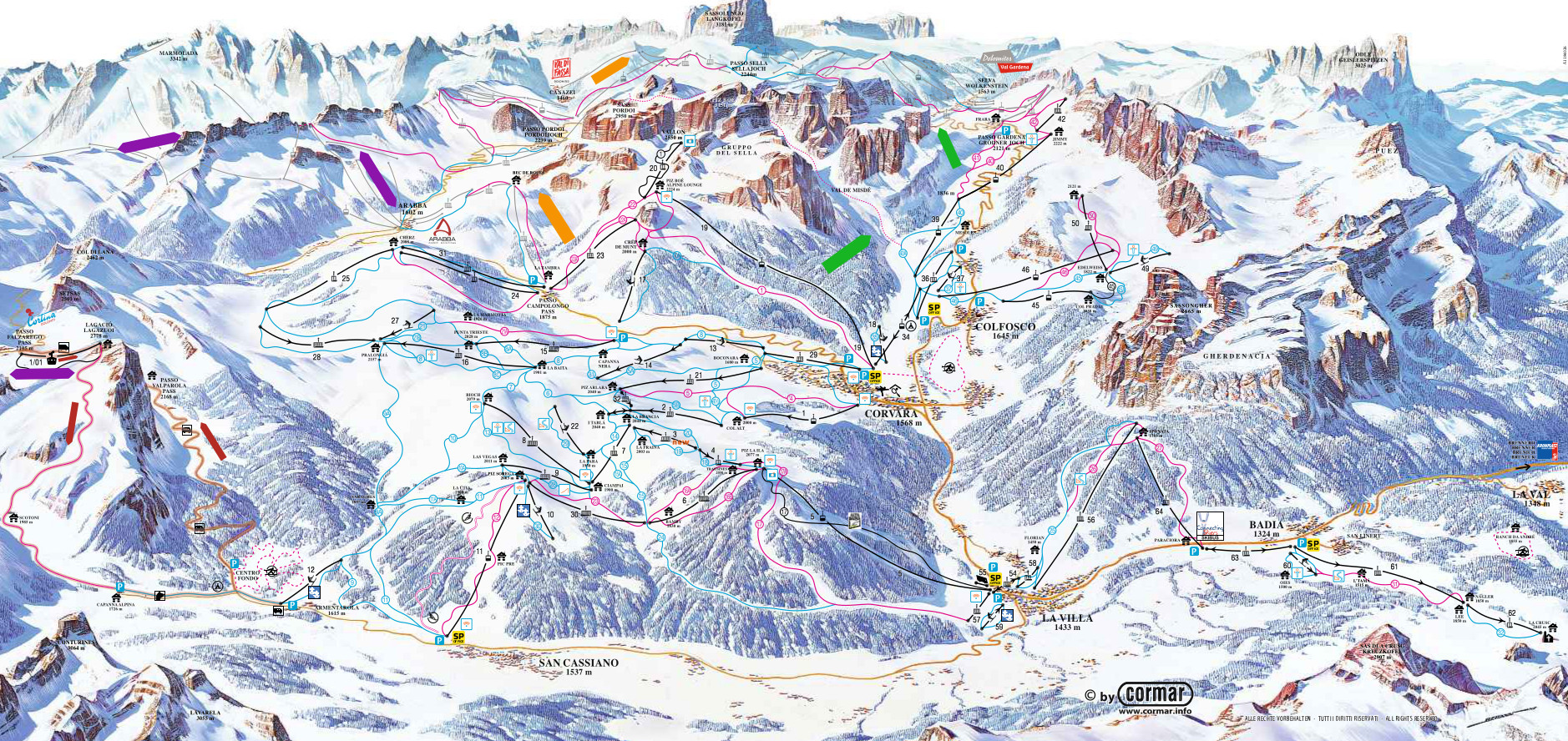 alta badia ski area map, dolomites