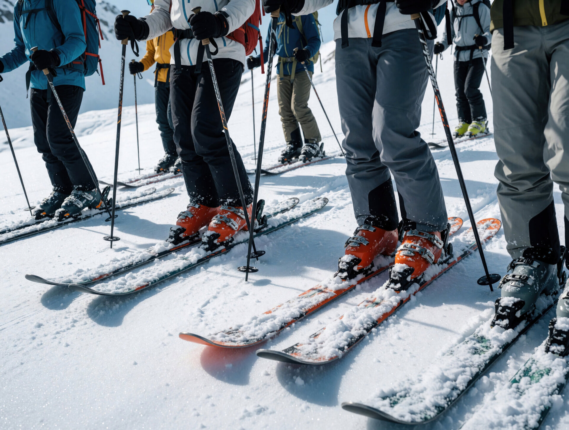 a group of skiers with ski poles for skiing