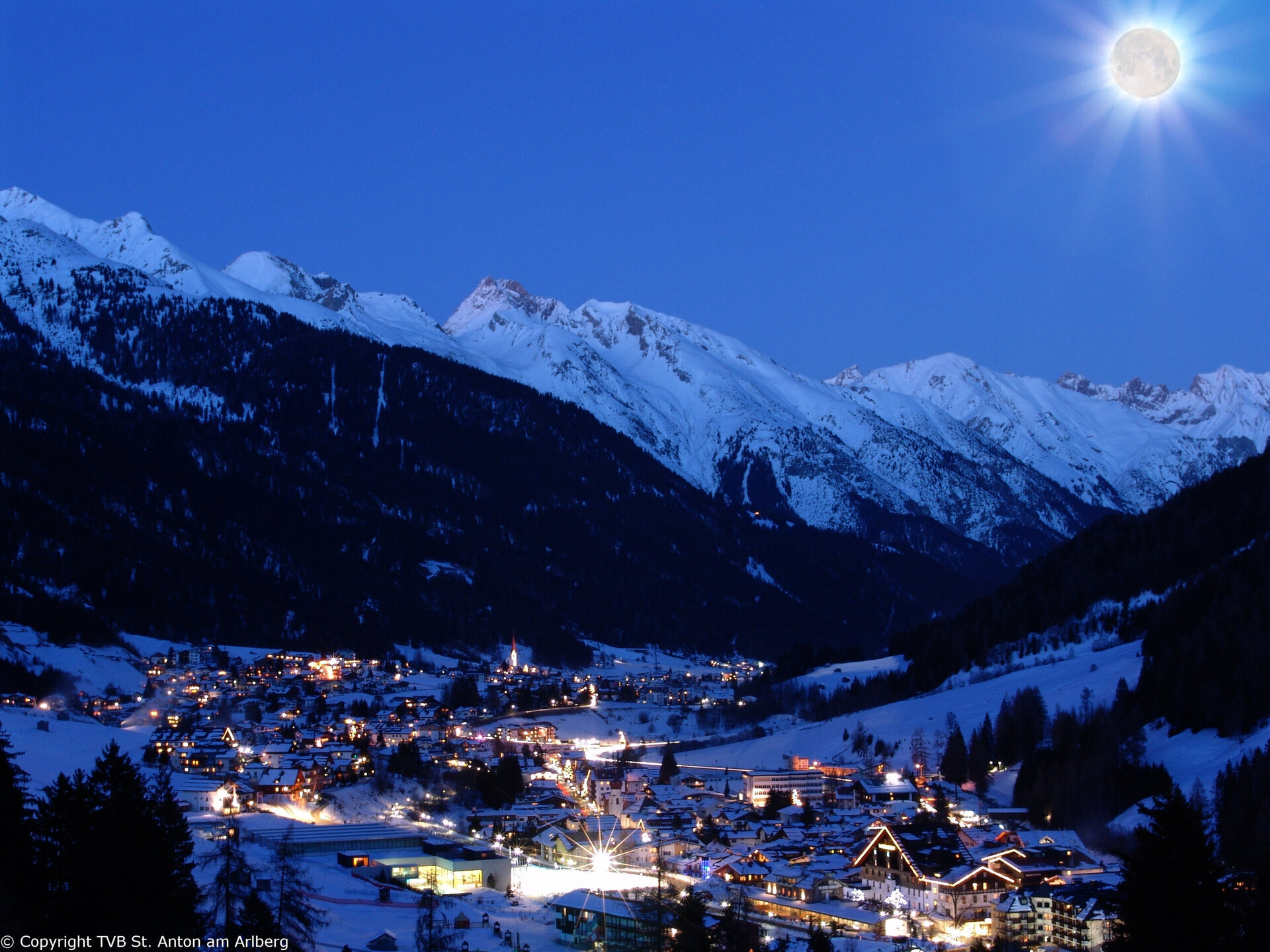 st anton at night in winter