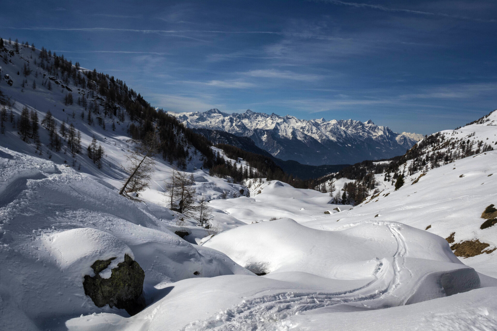ayas valley covered in snow in cervinia