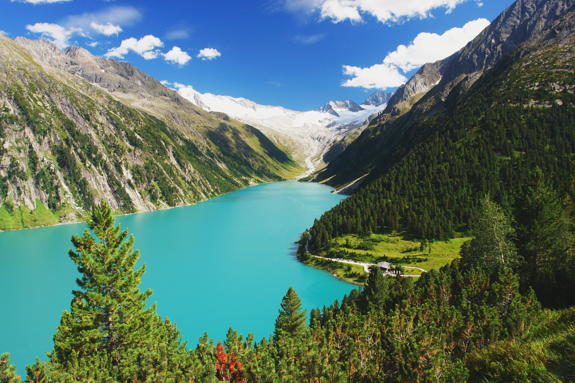 alpine lake in mayrhofen in the zillertal valley