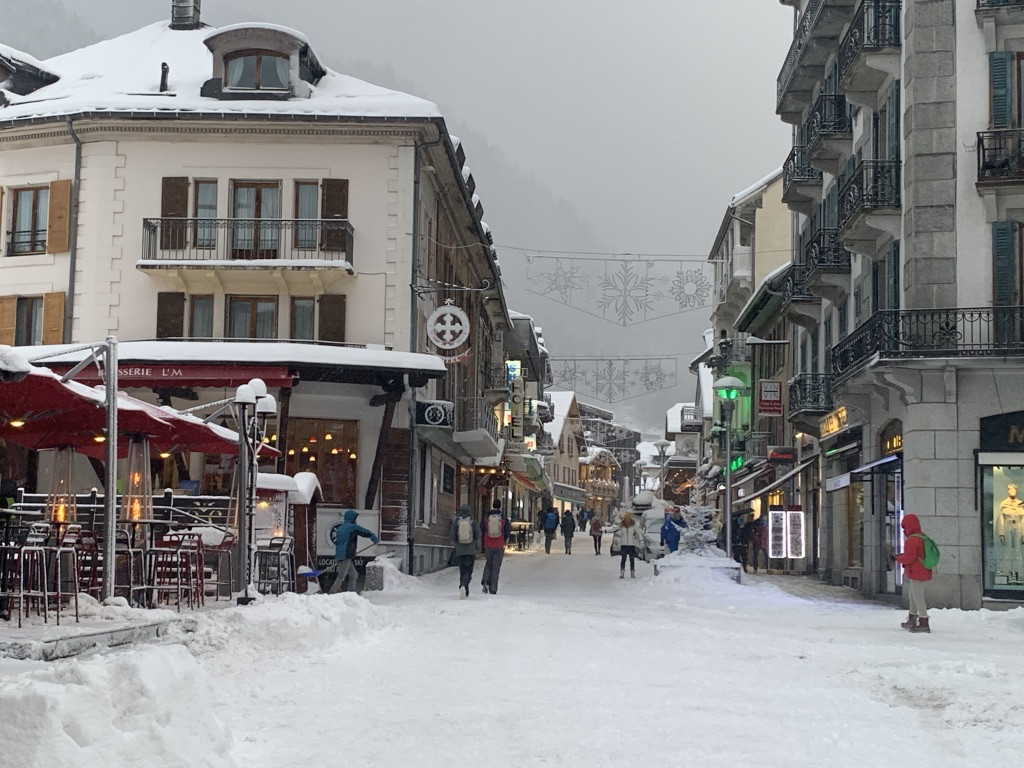 chamonix village covered in snow
